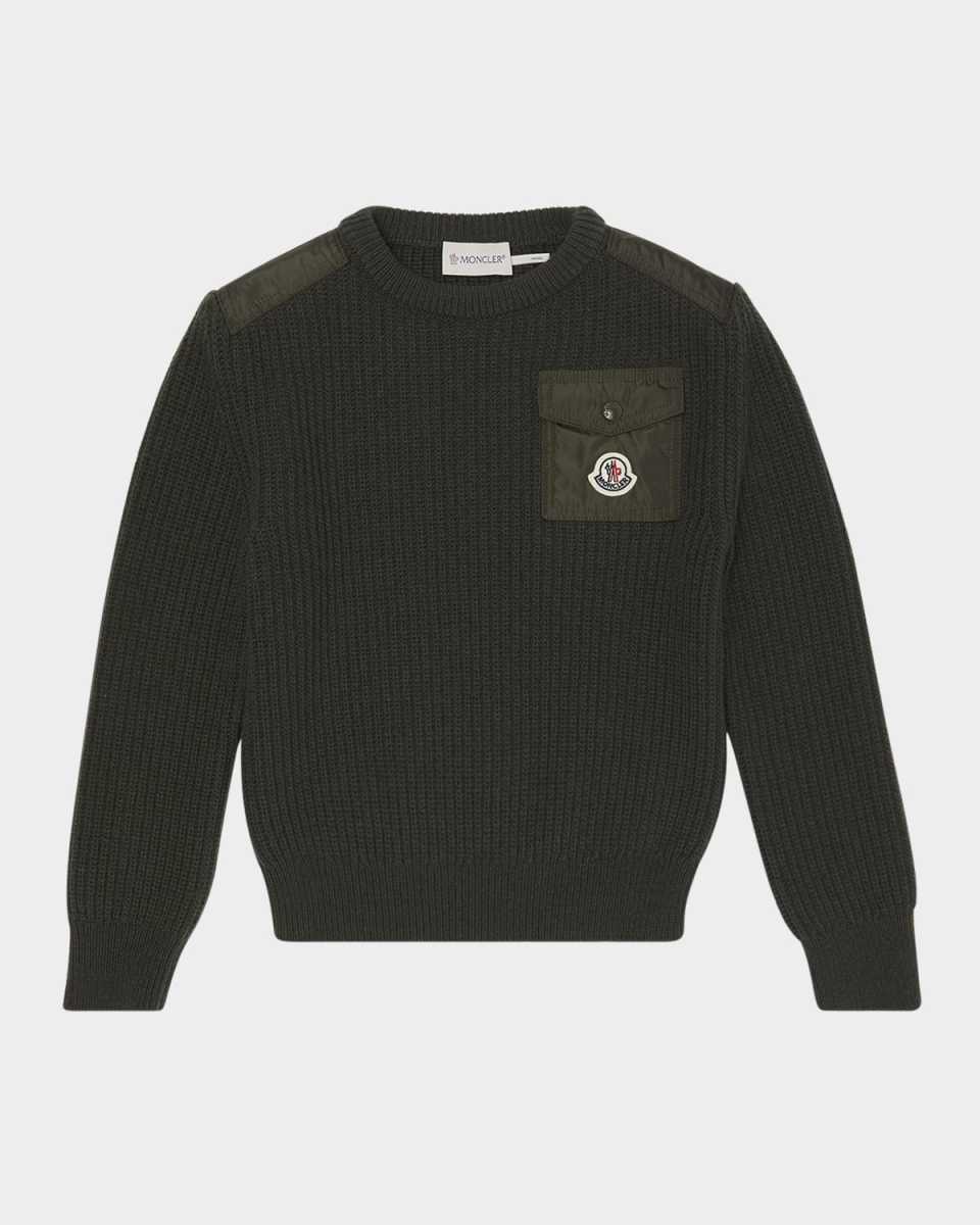 Boy's Wool Knit Crewneck Sweater with Nylon Trim, Size 4-6